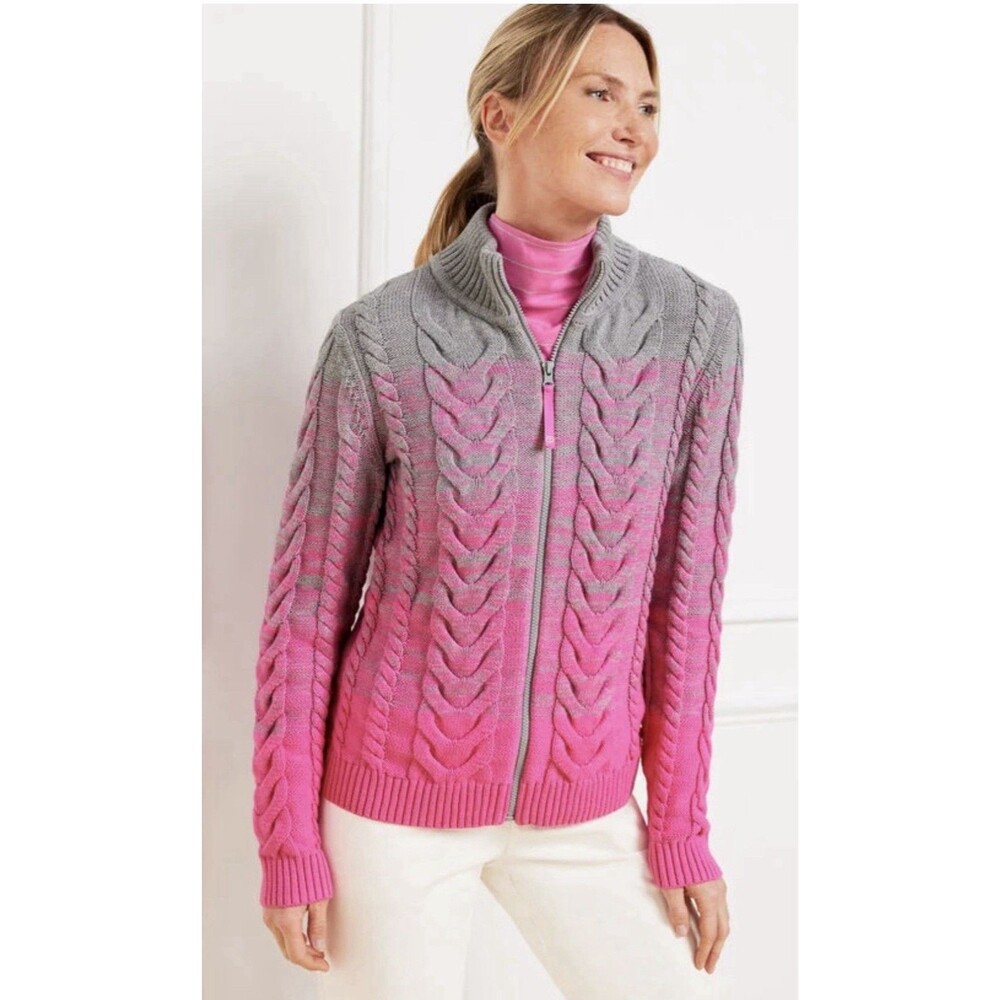 Talbots Ombre Pink And Grey Sweater Zip Front Size Medium